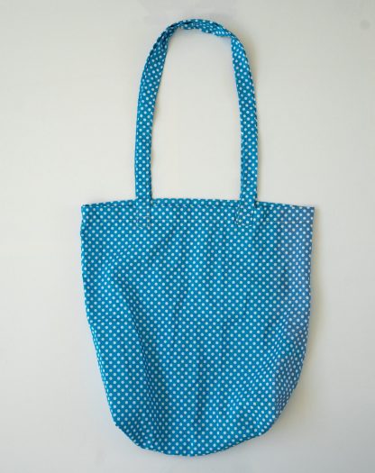 blue polka dot tote bag
